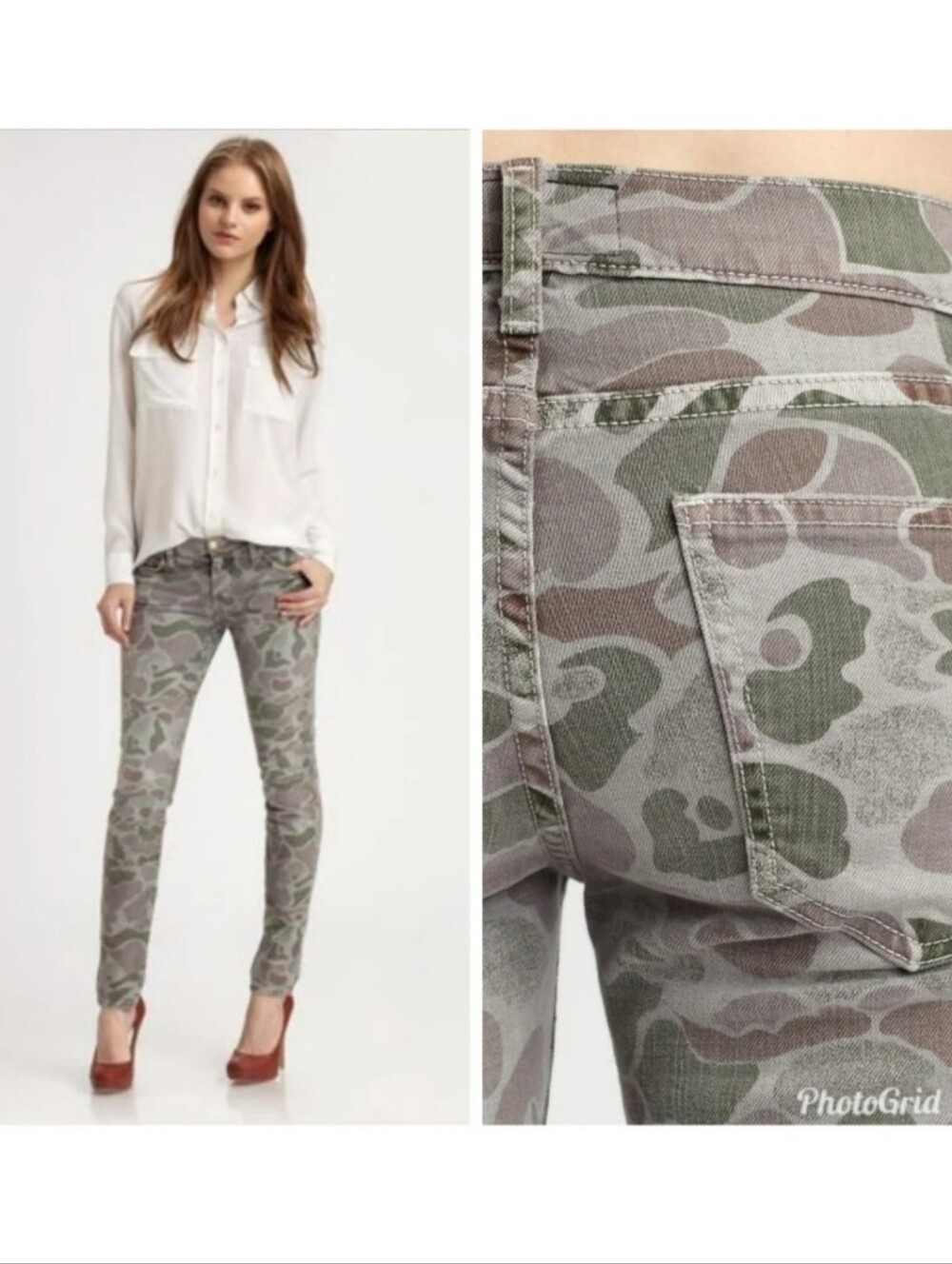 Current Elliott Multi Zip Stiletto Jeans Gray Camo Women's 27W